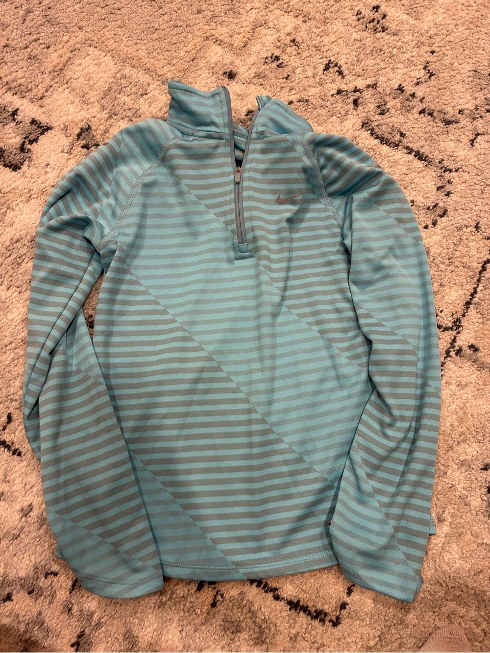 Kids Nike Teal and Gray Striped 1/4 Zip Performance Pullover M